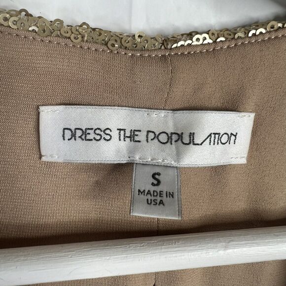 Dress The Population Size Small Cara Two Piece Gown Gold Sequin Holiday Party - Picture 8 of 16